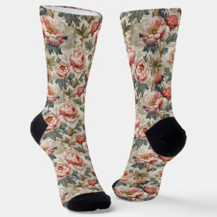Chaussette Motif floral élégant. Pivoines rose pâle 