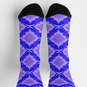 Chaussette Motif floral géométrique bleu et violet
