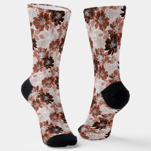 Chaussette Motif floral gris marron aquarelle. 