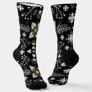 Chaussette Motif floral noir et blanc orné