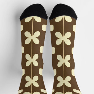 Chaussette Motif floral rétro avec marron et beige