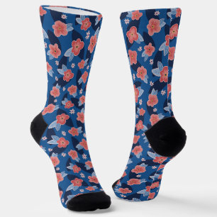 Chaussette Motif floral rose et bleu
