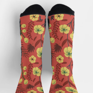 Chaussette Motif floral sans couture fleurs jaunes et rouges 