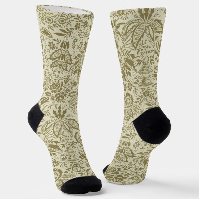 Chaussette Motif Floral Vert Sage Antique Damas (Angulaire)
