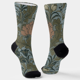 Chaussette Motif floral victorien antique terre cuite sauge