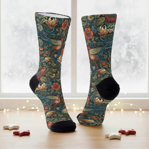 Chaussette Motif floral vintage William Morris avec oiseaux e