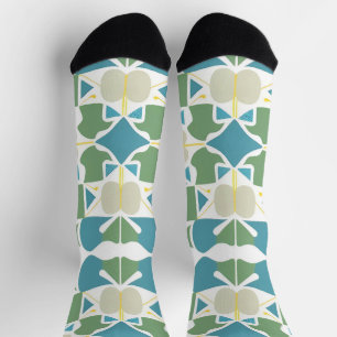 Chaussette Motif Géométrique Abstrait en Vert et Bleu