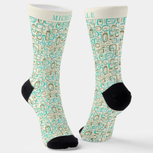 Chaussette Motif géométrique bleu crème blanc personnalisé