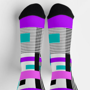 Chaussette motif géométrique en couleurs rayées et néons