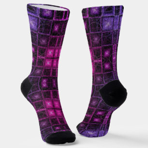 Chaussette Motif Géométrique Néon Violet Rose Cubes