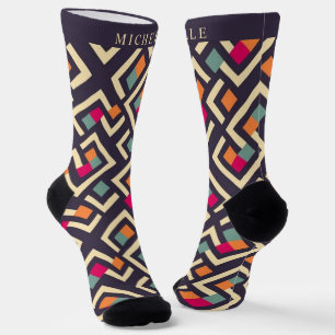 Chaussette Motif géométrique personnalisé violet rose vert or
