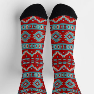 Chaussette Motif géométrique turquoise et rouge des mesas du