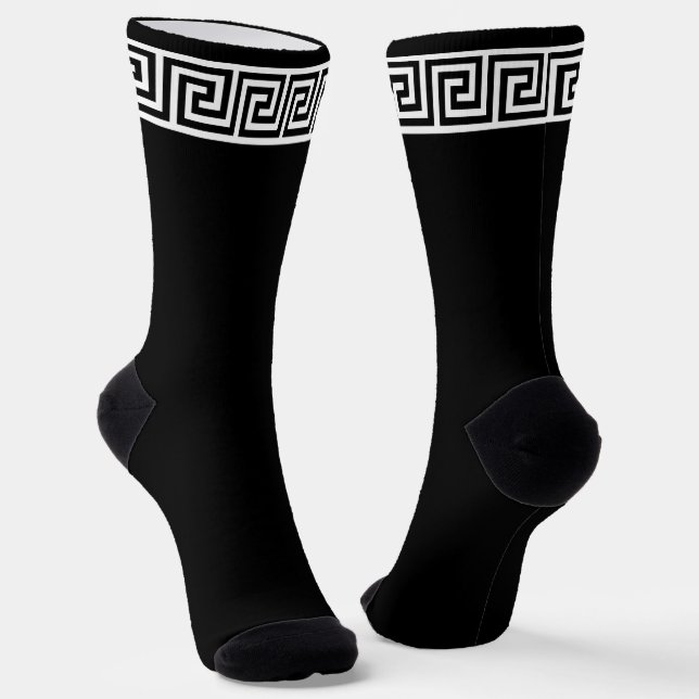 Chaussette Motif grec noir et blanc sur Black Crew (Angulaire)