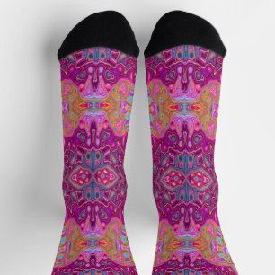 Chaussette Motif Groovy Abstrait Magenta Rose, Bleu et Rouge