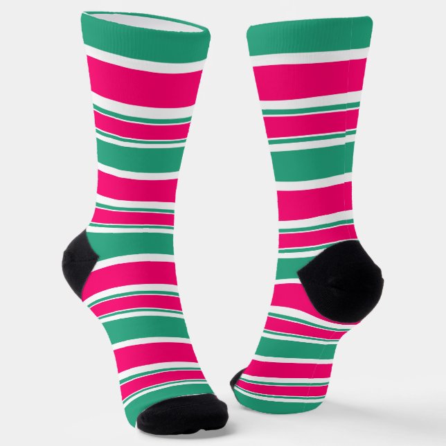 Chaussette Motif horizontal rayé rouge-vert (Angulaire)