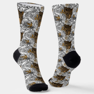 Chaussette Motif Leopard & Peonies