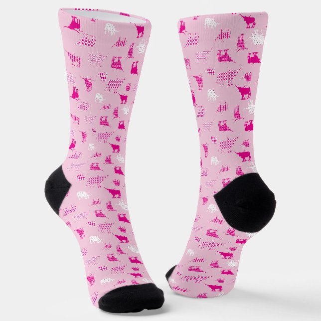 Chaussette Motif Longhorns à motifs roses (Angulaire)