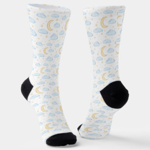 Chaussette Motif Lune Etoiles et Nuages Aquarelle
