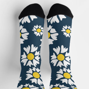 Chaussette Motif marguerrier, motif floral, marguerites blanc