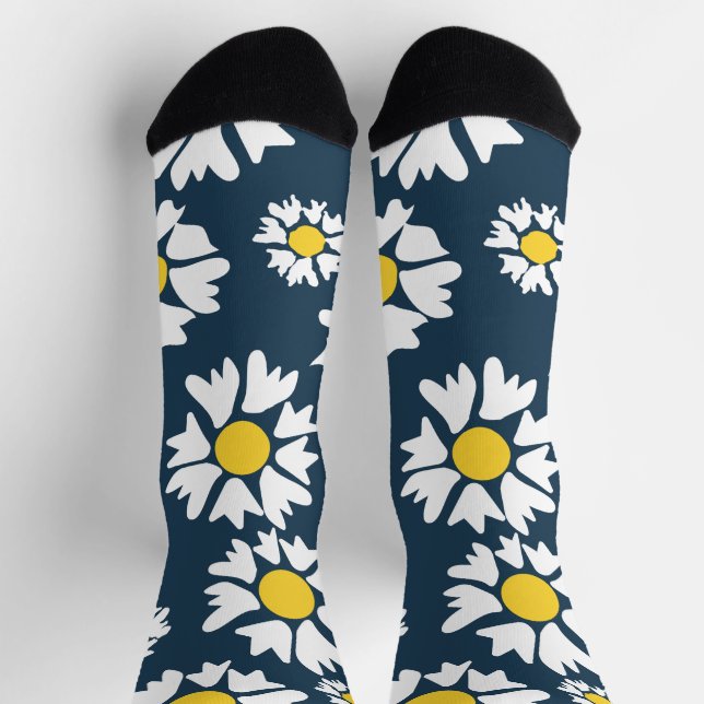 Chaussette Motif marguerrier, motif floral, marguerites blanc (Haut)