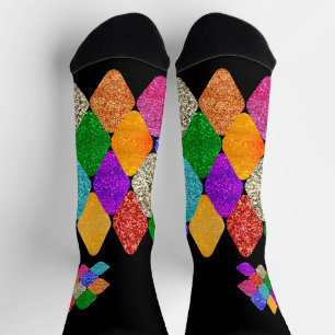 Chaussette Motif moderne d'Arlequin scintillant Mardi Gras