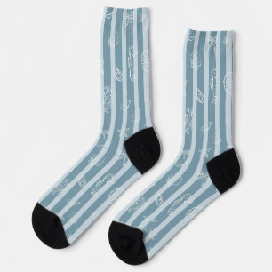 Chaussette Motif Nautique Côtiers   Mer Bleue Coquillage & Hi