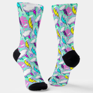 Chaussette Motif Neon Lightning Bolts & Stars
