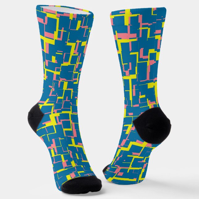 Chaussette Motif numérique Camo bleu jaune rose (Angulaire)