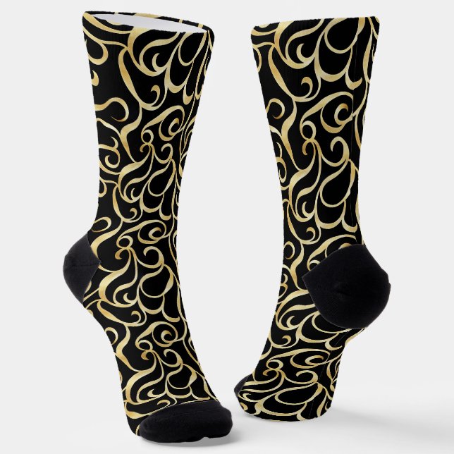 Chaussette Motif ornemental noir or (Angulaire)