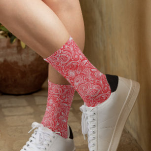 Chaussette Motif paisley floral blanc et rouge