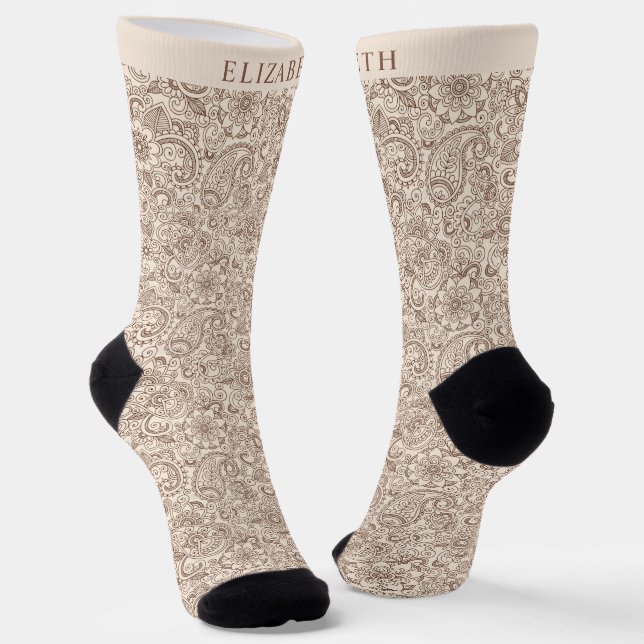 Chaussette Motif Paisley Jaune clair crème personnalisée (Angulaire)