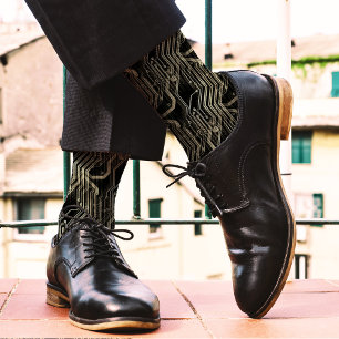 Chaussette MOTIF PCB Quirky Abstrait électronique Geeky Black