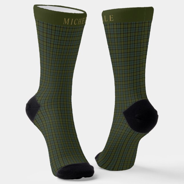 Chaussette Motif personnalisé bleu foncé À damiers vert foncé (Angulaire)