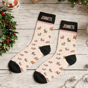 Chaussette Motif personnalisé de chien de Noël teckel sauciss