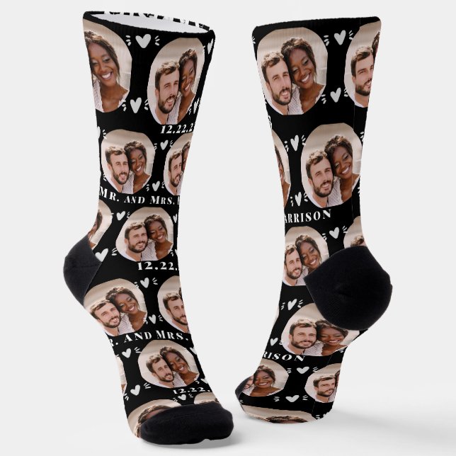 Chaussette Motif photo des jeunes mariés Mariage noir (Angulaire)