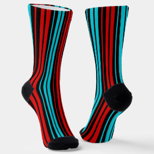 Chaussette Motif rayures noires rouges bleues