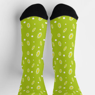 Chaussette Motif rétro de printemps à pois et marguerite vert