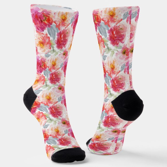 Chaussette Motif rose Aquarelle Peony (Angulaire)