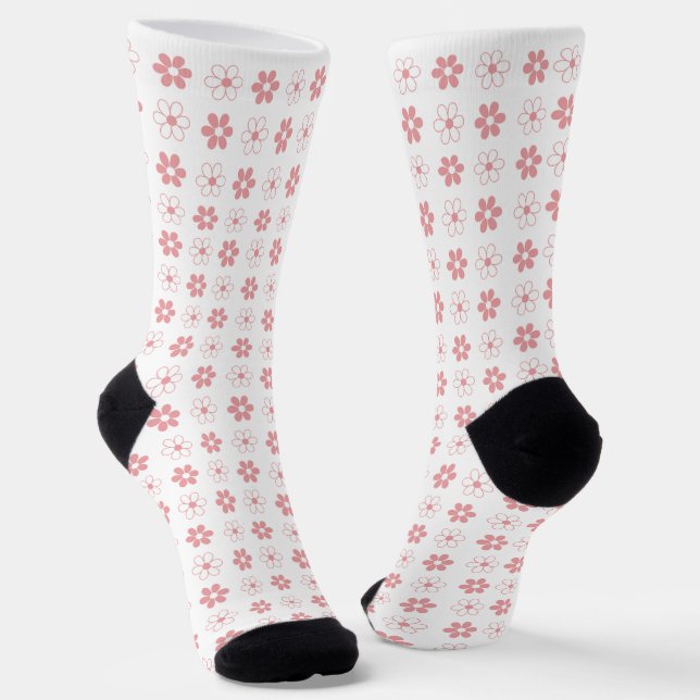 Chaussette Motif rose et blanc sur chaussettes blanches (Angulaire)