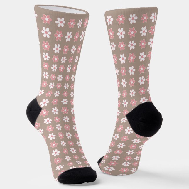 Chaussette Motif rose et blanc sur Lucky Beige (Angulaire)