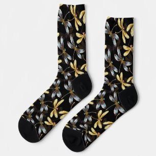 Chaussette Motif sans couture avec libellules d'or