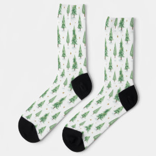Chaussette Motif sans couture d'arbres de Noël à l'aquarelle