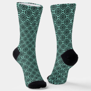 Chaussette Motif sans couture de fleurs noir sarcelle