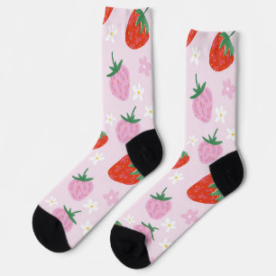 Chaussette Motif sans couture de fraise d'esthétique dessinée