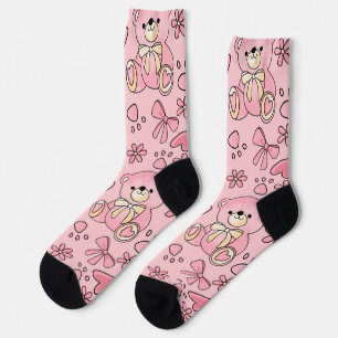 Chaussette Motif sans couture d'ours en peluche rose Coquette