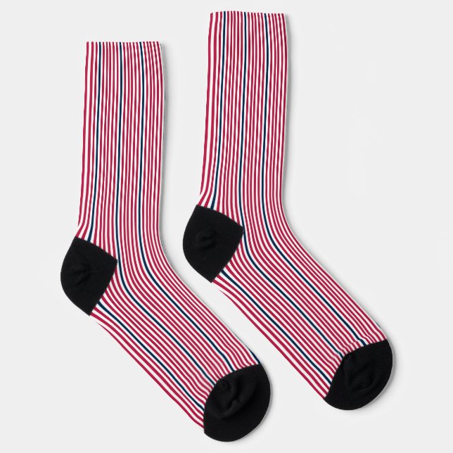 Chaussette Motif simple rouge blanc et bleu à bandes vertical (Droite)