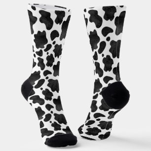 Chaussette Motif Taches de Vache Impression Animale Noir et B