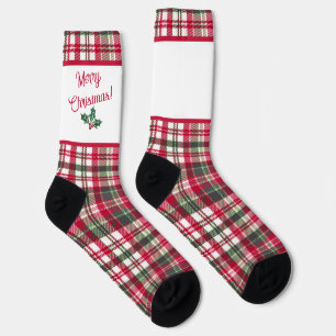 Chaussette Motif tartan et houx joyeux noël