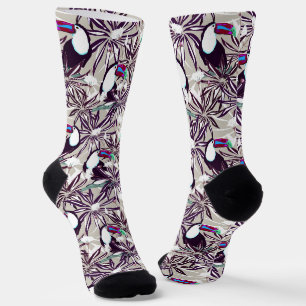 Chaussette Motif tropicale avec palmiers et oiseaux.