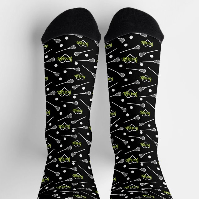 Chaussette Motif Vert sur bâtons de crosse noir & Coeurs (Haut)